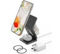 KU XIU 3 in 1 Charging Station for Google, 15W MagSafe-Compatible Wireless Charger Stand, Aluminum Alloy Magnetic Foldable Travel Charger for Google Pixel 10/10 Pro/10 Pro XL , Pixel Watch, Pixel Buds