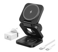KU XIU 3 in 1 Wireless Charging Station for iPhone, Foldable Fast Magnetic Charger, Travel Wireless Charger Stand for iPhone 17/16/15/14/13/12, for AirPods, for Apple Watch (Adapter Included)