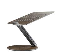 KU XIU Adjustable Laptop Stand with 7-in-1 Hub, Foldable Portable Aluminum Laptop Riser with 360° Swivel Base for Desk, Ergonomic Computer Notebook Stand Holder for All Laptops 10-17"-Gray (Wooden)