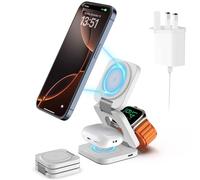 KU XIU Foldable 3 in 1 Wireless Charging Station for Apple, 15W Magnetic Wireless Charger, Travel Fast Charger Stand for iPhone 17-12, 5W for Watch & AirPods, White