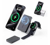 KU XIU K2 Magnetic Power Bank 5000mAh, Qi2 Certified 15W Fast Wireless Charger with Foldable Stand, 3-in-1 Portable Battery Pack for iPhone 16-12, Apple Watch & AirPods - Ideal for Travel & Desk Use