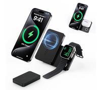 KU XIU K2 Magnetic Power Bank 5000mAh, Qi2 Certified 15W Fast Wireless Charger with Foldable Stand, 3-in-1 Portable Battery Pack for iPhone 16-12, Apple Watch & AirPods - Ideal for Travel & Desk Use