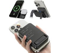 KU XIU Magnetic Power Bank Fast Charging,10000mAh 3 in 1 Portable Charger With Stand,15W Foldable Wireless Charging Station,Travel Metal Battery Pack for iPhone 17/16,for iWatch,for Airpods