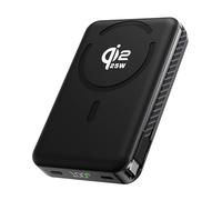 KU XIU Qi2.2 25W Solid-State Magnetic Portable Charger, for Magsafe 10000mAh Battery Pack, Built-in USB-C Cable Fast Charging Stand for iPhone 17/16/15/14/13 Pro Max, Black