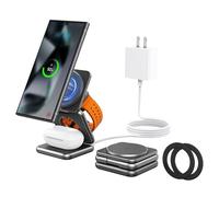 KU XIU Wireless Charger for Samsung,Aluminum Alloy Foldable 3 in 1 Wireless Charging Station for Samsung Galaxy S25 Ultra S24 S23 S22 Note Z Fold Flip/Buds,Fast Charger for Galaxy Watch Ultra 7 6 5 4