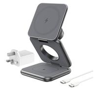 KU XIU X40 3-in-1 Wireless Charging Station, Foldable Magnetic Wireless Charger for iPhone Series 12-17, 5W for iWatch 11-4/SE/Ultra, Wireless Earbuds 4/3/2/Pro, Ideal for Travel/Home/Office - Grey