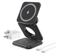 KU XIU X40 3-in-1 Wireless Charging Station, Foldable Magnetic Wireless Charger for iPhone Series 12-17, 5W for iWatch 11-4/SE/Ultra, Wireless Earbuds 4/3/2/Pro, Ideal for Travel/Home/Office - Black