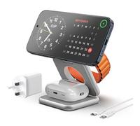 KU XIU X40 Foldable Magnetic Wireless Charger, 3-in-1 Wireless Charging Station for iPhone Series 12-17, 5W for iWatch 11-4/SE/Ultra, Wireless Earbuds 4/3/2/Pro, Ideal for Travel/Home/Office - Silver