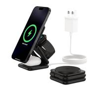 KU XIU X40Q 3-in-1 Wireless Charging Station, Qi2-Certified 15W Fast Wireless Charger Stand for iPhone 17/16/15/14/13/12, 5W Charging for iWatch & Wireless Earbuds, Portable Foldable Design - Black