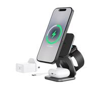 KU XIU X40Turbo for Magsafe Wireless Charger 25W Qi2.2 Certified, Foldable 3 in 1 Travel Charging Station for iPhone 17/16, for iWatch & AirPods, Aluminum Alloy Design, 45W GaN Adapter Included,Gray