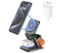 KU XIU X55 Magnetic Wireless Charger for MagSafe, Foldable 3 in 1 Wireless Charging Station, 15W Fast Charger Stand for iPhone 17-12, 5W for Apple Watch & AirPods, 30W Adapter Included, Gray