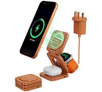 KU XIU X55 Turbo 25W Magnetic Wireless Charger for Magsafe, Foldable 3 in 1 Wireless Charging Station, Travel Fast Charger Stand for iPhone 17-12 & Watch & AirPods, 45W Adapter Included, Orange