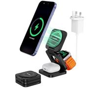 KU XIU X55 Turbo Qi2.2 25W Magnetic Wireless Charger for Magsafe, Foldable 3 in 1 Wireless Charging Station, Travel Fast Charger Stand for iPhone 17-12 & Watch & AirPods, 45W Adapter Included, Black