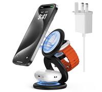 KU XIU X63 Foldable Wireless Charger, 3-in-1 Wireless Charging Station for iPhone 15/14/13/12 Series, Apple Watch 9/Ultra/8/7, and AirPods 3/2/Pro, Perfect for Home, Bedroom, Office, or Travel - Black