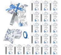 Kuabiz 100 Pcs Wedding Favors for Guests Bulk Bottle Openers Keychains Blue Floral Thank You Cards Candy Pillow Boxes Satin Ribbon Chinoiserie Wedding Party Souvenir Gifts for Bridal Party Supplies