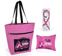 Kuabiz Breast Cancer Awareness Gifts for Women Cancer Awareness Tote Bag Large Chemo Care Package 20oz Stainless Steel Tumbler