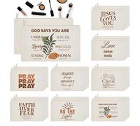 Kuabiz Christian Cosmetic Bags Bulk for Women Bible Verse Makeup Bags Christian Gifts Inspirational Canvas Pouches with Zipper for Cosmetics Journaling Motivational Supplies, Beige, Wildflowers