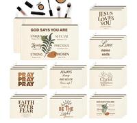 Kuabiz Christian Cosmetic Bags Bulk for Women Bible Verse Makeup Bags Christian Gifts Inspirational Canvas Pouches with Zipper for Cosmetics Journaling Motivational Supplies, Beige, Christian