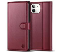 Kuafcase Compatible for iPhone 12/12 Pro Case, 4 Card Slots Magnetic Closure Kickstand Shockproof Protective Phone Case Compatible for iPhone 12/12 Pro - Wine Red