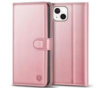 Kuafcase Compatible for iPhone 13 Case with 4 Card Slots Magnetic Closure Kickstand Shockproof Protective Phone Case Compatible for iPhone 13 - Rose Gold