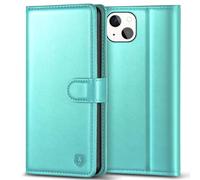 Kuafcase Compatible for iPhone 13 Mini Case with 4 Card Slots Magnetic Closure Kickstand Shockproof Protective Phone Case Compatible for iPhone 13 Mini - Ice Green