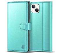 Kuafcase Compatible for iPhone 14 Case with 4 Card Slots Magnetic Closure Kickstand Shockproof Protective Phone Case Compatible for iPhone 14 - Ice Green