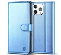 Kuafcase Compatible for iPhone 14 Pro Max Case with 4 Card Slots Magnetic Closure Kickstand Shockproof Protective Phone Case Compatible for iPhone 14 Pro Max - Sky Blue