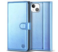 Kuafcase Compatible for iPhone 15 Plus Case with 4 Card Slots Magnetic Closure Kickstand Shockproof Protective Phone Case Compatible for iPhone 15 Plus - Sky Blue
