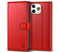 Kuafcase Compatible for iPhone 15 Pro Max Case with 4 Card Slots Magnetic Closure Kickstand Shockproof Protective Phone Case Compatible for iPhone 15 Pro Max - Red