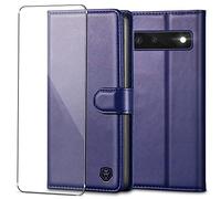 Kuafcase for Google Pixel 6 Case with 1 Screen Protector, Wallet Leather Flip Case with 4 Card Slots Magnetic Closure Kickstand Shockproof Phone Case for Google Pixel 6 - Blue