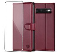 Kuafcase for Google Pixel 6 Case with 1 Screen Protector, Wallet Leather Flip Case with 4 Card Slots Magnetic Closure Kickstand Shockproof Phone Case for Google Pixel 6 - Wine Red