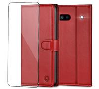 Kuafcase for Google Pixel 6a Case with 1 Screen Protector, 4 Card Slots Magnetic Closure Kickstand Shockproof Phone Case for Google Pixel 6a - Red