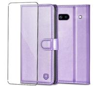 Kuafcase for Google Pixel 6a Case with 1 Screen Protector, 4 Card Slots Magnetic Closure Kickstand Shockproof Phone Case for Google Pixel 6a - Light Purple