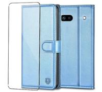 Kuafcase for Google Pixel 6a Case with 1 Screen Protector, 4 Card Slots Magnetic Closure Kickstand Shockproof Phone Case for Google Pixel 6a - Sky Blue