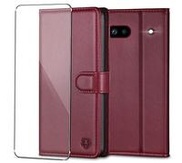 Kuafcase for Google Pixel 6a Case with 1 Screen Protector, Wallet Leather Flip Case with 4 Card Slots Magnetic Closure Kickstand Shockproof Phone Case for Google Pixel 6a - Wine Red