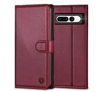 Kuafcase for Google Pixel 7 Pro, 4 Card Slots Magnetic Closure Kickstand Shockproof Protective Phone Case for Google Pixel 7 Pro - Wine Red