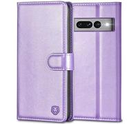 Kuafcase for Google Pixel 7 Pro, 4 Card Slots Magnetic Closure Kickstand Shockproof Protective Phone Case for Google Pixel 7 Pro - Light Purple