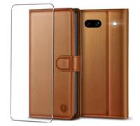 Kuafcase for Google Pixel 7a Case with 1 Screen Protector, 4 Card Slots Magnetic Closure Kickstand Shockproof Phone Case for Google Pixel 7a - Brown