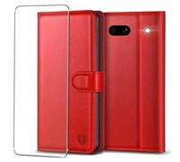 Kuafcase for Google Pixel 7a Case with 1 Screen Protector, 4 Card Slots Magnetic Closure Kickstand Shockproof Phone Case for Google Pixel 7a - Red