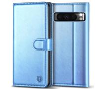 Kuafcase for Google Pixel 8 Pro Case, 4 Card Slots Magnetic Closure Kickstand Shockproof Protective Phone Case for Google Pixel 8 Pro - Sky Blue