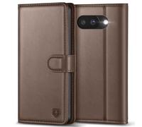 Kuafcase for Google Pixel 9A Case with 4 Card Slots Magnetic Closure Kickstand Shockproof Protective Phone Case for Pixel 9A - Coffee
