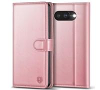 Kuafcase for Google Pixel 9A Case with 4 Card Slots Magnetic Closure Kickstand Shockproof Protective Phone Case for Pixel 9A - Rose