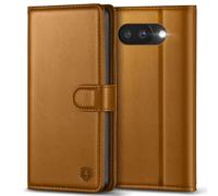 Kuafcase for Google Pixel 9A Case with 4 Card Slots Magnetic Closure Kickstand Shockproof Protective Phone Case for Pixel 9A - Brown