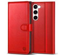 Kuafcase for Samsung S23 Case, 4 Card Slots Kickstand Magnetic Closure Protective Phone Case for Samsung Galaxy S23 5G - Red