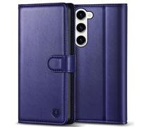 Kuafcase for Samsung S23 Case, 4 Card Slots Kickstand Magnetic Closure Protective Phone Case for Samsung Galaxy S23 5G - Blue