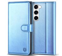 Kuafcase for Samsung S23 Case, 4 Card Slots Kickstand Magnetic Closure Protective Phone Case for Samsung Galaxy S23 5G - Sky Blue