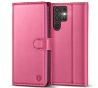 Kuafcase for Samsung S25 Ultra 5G Case with 4 Card Slots Magnetic Closure Kickstand Shockproof Protective Phone Case for Samsung Galaxy S25 Ultra - Hot Rose