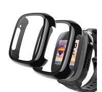 Kuaguozhe [2-Pack] Case Compatible with XPLORA X5 Play Screen Protector, PC Ultra-Thin All-around Protective Cover built-in Tempered Glass compatible with XPLORA X5 Play Kid Smartwatch,Black+Black