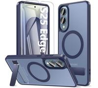 Kuaguozhe for Samsung Galaxy S25 Edge Case with Screen Protector & Stand, Compatible with MagSafe, Magnetic Phone Case Military-Grade Protection Shockproof Matte Cover for Samsung S25 Edge (Blue)