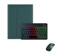 kuaijiexiaopu Detachable Backlit Keyboard, Flip PU Leather Protective Case compatible with Samsung Galaxy Tab A7 Lite 8.7 inch(SM-T220/T225)(Dark Green+keyboard+Mouse)